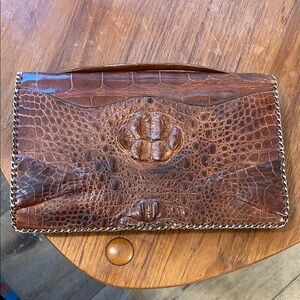 Brown real Crocodile Leather Clutch hand purse super good quality brown.